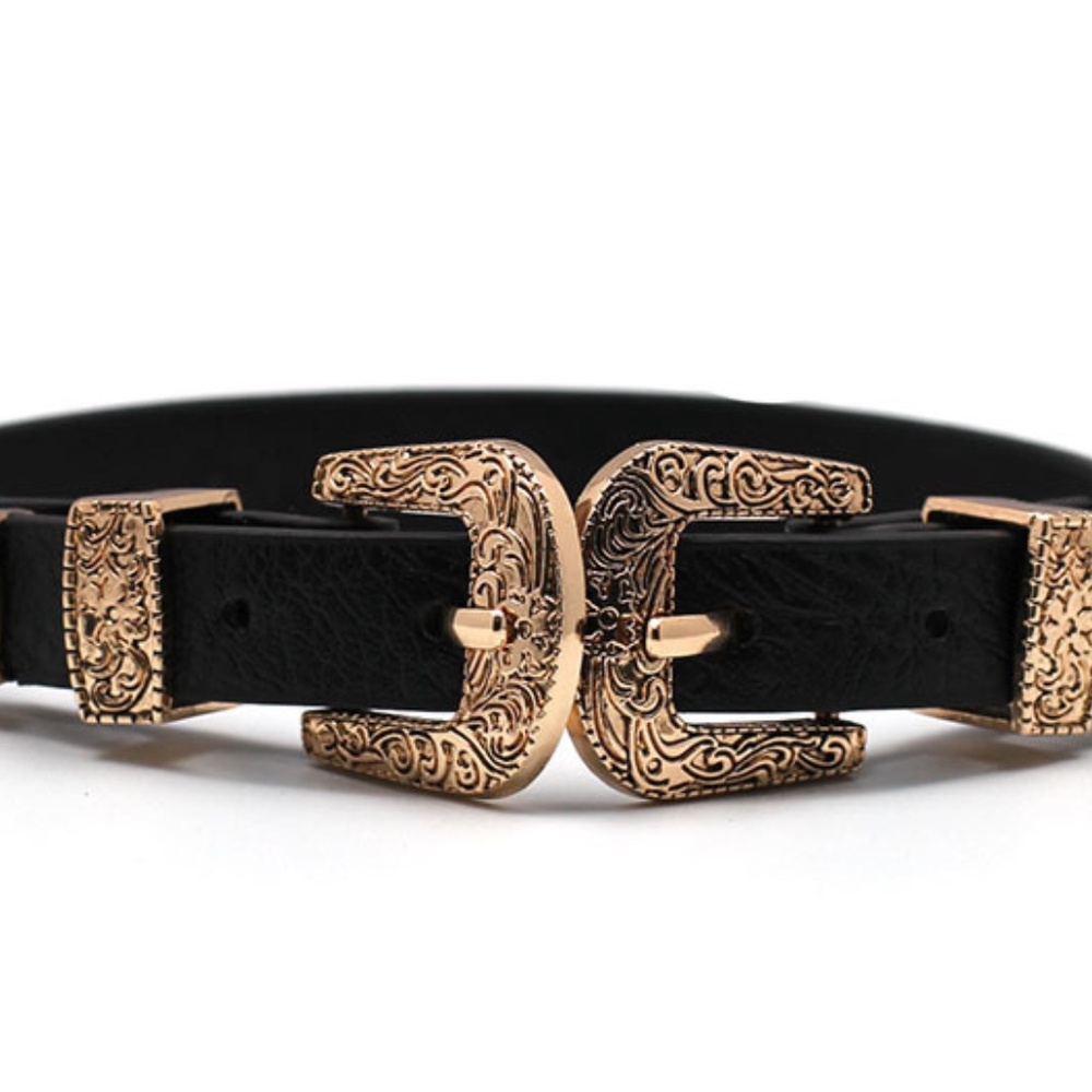 Cowgirl Buckle Black Faux Leather Choker Necklace Western Festival Jewelry - Picture 5 of 7